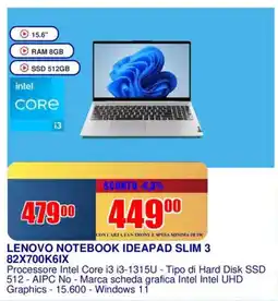 Trony LENOVO NOTEBOOK IDEAPAD SLIM 3 82X700K6IX offerta