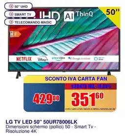 Trony LG TV LED 50" 50UR78006LK offerta