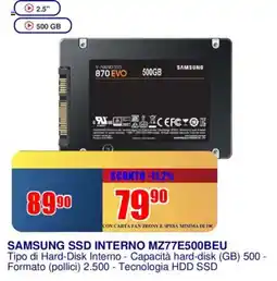 Trony SAMSUNG SSD INTERNO MZ77E500BEU offerta