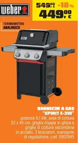 OBI Weber barbecue a gas "spirit E-310" offerta