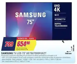 Trony SAMSUNG TV LED 75" UE75U7000FUXZT offerta