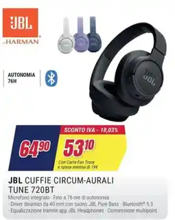 Trony JBL CUFFIE CIRCUM-AURALI TUNE 720BT offerta