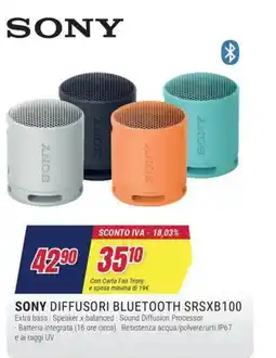 Trony SONY DIFFUSORI BLUETOOTH SRSXB100 offerta