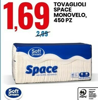 Eurospin Soft dream tovaglioli space monovelo, 450 pz offerta