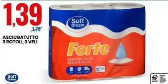 Eurospin Soft dream asciugatutto 3 rotoli, 3 veli offerta