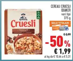 Conad Cereali Cruesli Quaker offerta
