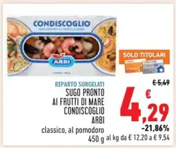 Conad Sugo Pronto ai Frutti di Mare Condiscoglio Arbi offerta