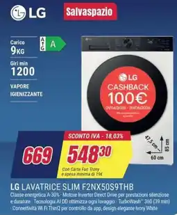 Trony LG LAVATRICE SLIM F2NX50S9THB offerta
