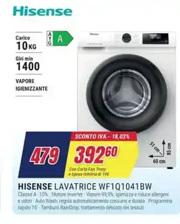Trony HISENSE LAVATRICE WF1Q1041BW offerta