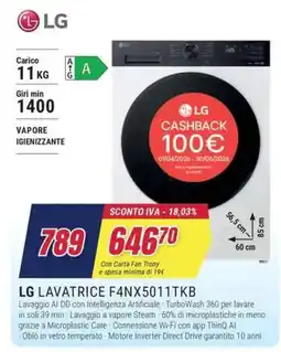 Trony LG LAVATRICE F4NX5011TKB offerta