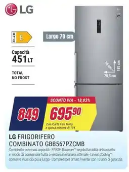 Trony LG FRIGORIFERO COMBINATO GBB567PZCMB offerta