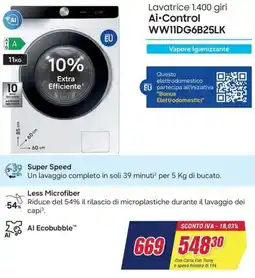 Trony SAMSUNG Lavatrice 1.400 giri Ai-Control WW11DG6B25LK offerta