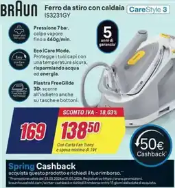 Trony BRAUN Ferro da stiro con caldaia IS3231GY offerta