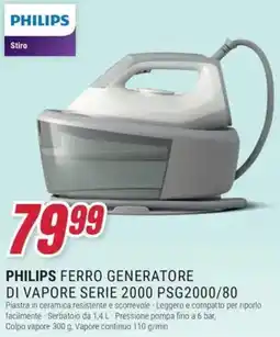 Trony PHILIPS FERRO GENERATORE DI VAPORE SERIE 2000 PSG2000/80 offerta