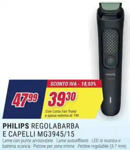 Trony PHILIPS REGOLABARBA E CAPELLI MG3945/15 offerta