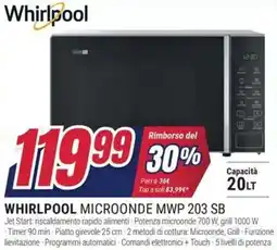 Trony WHIRLPOOL MICROONDE MWP 203 SB offerta