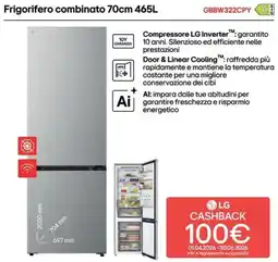 Trony LG Frigorifero combinato 70cm 465L GBBW322CPY C offerta