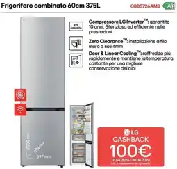 Trony LG Frigorifero combinato 60cm 375L GBBS726AMB A offerta