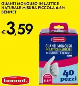 Bennet Guanti monouso in lattice naturale misura piccola 6-6½ BENNET offerta