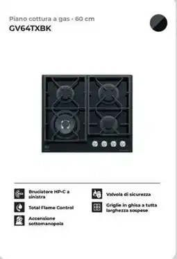 Trony GLEMGAS Piano cottura a gas 60 cm GV64TXBK offerta