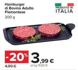 Carrefour Hamburger di Bovino Adulto Piemontese offerta