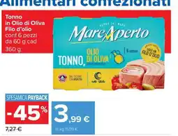 Carrefour Mare Aperto Tonno in Olio di Oliva Filo d’olio offerta