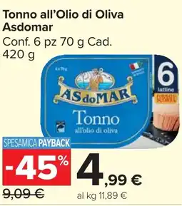 Carrefour Market Tonno all'Olio di Oliva Asdomar offerta