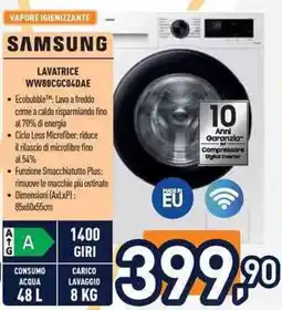 Unieuro SAMSUNG LAVATRICE WW80CGC04DAE offerta