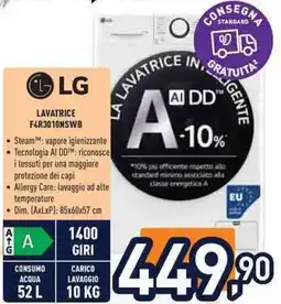 Unieuro LG LAVATRICE F4R3010NSWB offerta