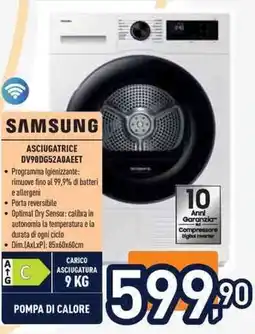 Unieuro SAMSUNG ASCIUGATRICE DV90DG52A0AEET offerta