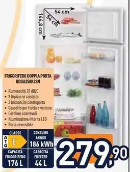Unieuro beko FRIGORIFERO DOPPIA PORTA BDSA250K3SN offerta
