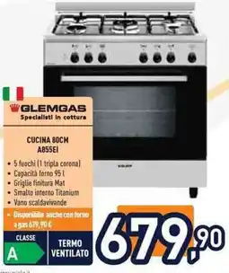 Unieuro GLEMGAS CUCINA 80CM A855EI offerta
