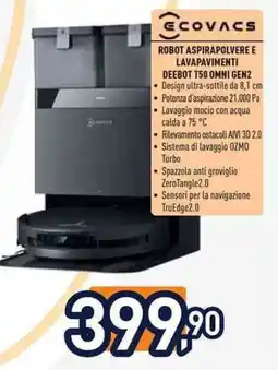 Unieuro ECOVACS ROBOT ASPIRAPOLVERE E LAVAPAVIMENTI DEEBOT T50 OMNI GEN2 offerta