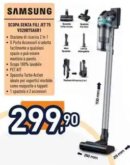 Unieuro SAMSUNG SCOPA SENZA FILI JET 75 VS20B75AGR1 offerta