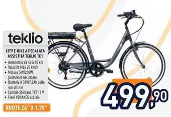 Unieuro City e-bike a pedalata assistita teklio TC1 offerta