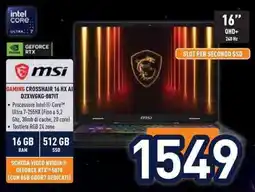 Unieuro msi GAMING CROSSHAIR 16 HX AI D2XWGKG-087IT offerta