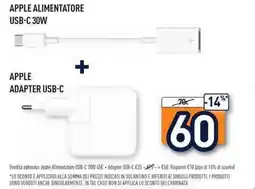 Unieuro Apple alimentatore usb-c 30W + apple adapter usb-c offerta