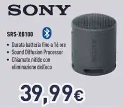 Unieuro SONY SRS-XB100 offerta
