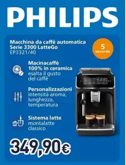 Unieuro PHILIPS Macchina da caffè automatica Serie 3300 LatteGo EP3321/40 offerta