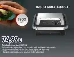 Unieuro Moulinex inicio grill adjust Griglia elettrica Mod. G1272D offerta