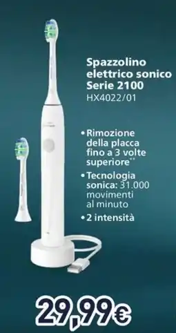 Unieuro PHILIPS Spazzolino elettrico sonico Serie 2100 HX4022/01 offerta