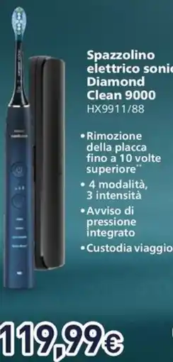 Unieuro PHILIPS Spazzolino elettrico sonico Diamond Clean 9000 HX9911/88 offerta