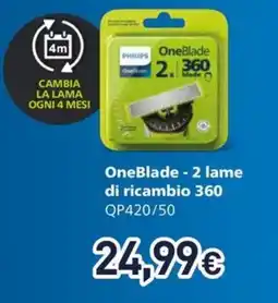 Unieuro PHILIPS OneBlade - 2 lame di ricambio 360 QP420/50 offerta