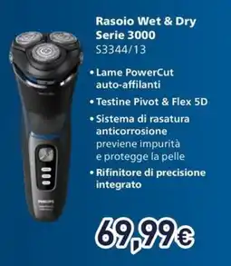Unieuro PHILIPS Rasoio Wet & Dry Serie 3000 S3344/13 offerta