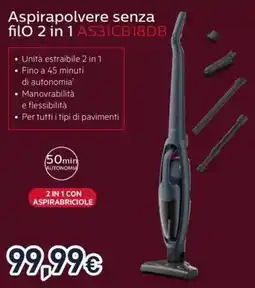 Unieuro AEG Aspirapolvere senza filo 2 in 1 AS31CB18DB offerta