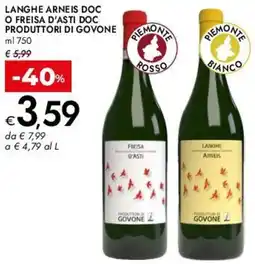 Bennet Langhe arneis doc o freisa d'asti doc PRODUTTORI DI GOVONE offerta
