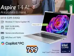Unieuro acer Aspire 14 Al (A14-53M-543G) offerta