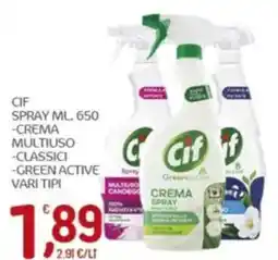 Crai Cif spray, crema multiuso, classici, green active offerta