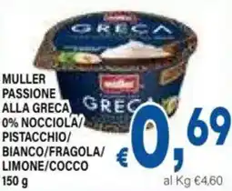 DEM Muller passione alla greca grec 0% nocciola pistacchio/ bianco/fragola/ limone/cocco offerta