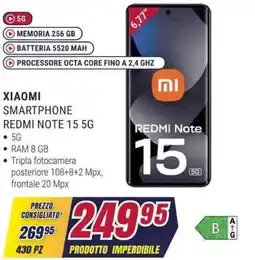 Trony XIAOMI SMARTPHONE REDMI NOTE 15 5G offerta